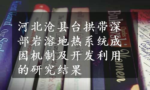 河北沧县台拱带深部岩溶地热系统成因机制及开发利用的研究结果