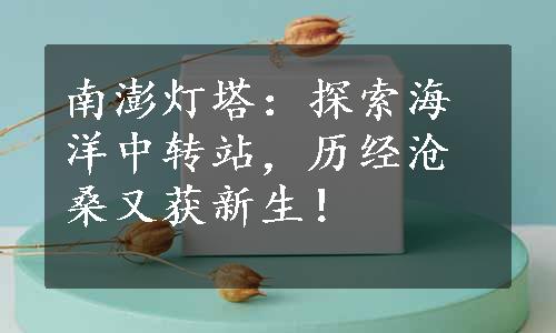 南澎灯塔：探索海洋中转站，历经沧桑又获新生！