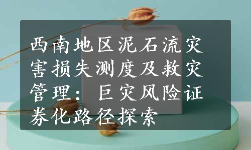 西南地区泥石流灾害损失测度及救灾管理：巨灾风险证券化路径探索