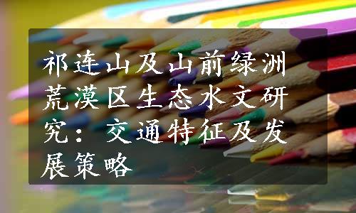 祁连山及山前绿洲荒漠区生态水文研究：交通特征及发展策略