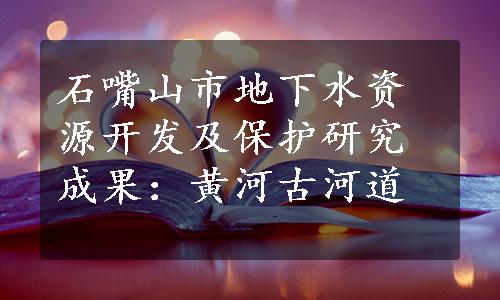 石嘴山市地下水资源开发及保护研究成果：黄河古河道