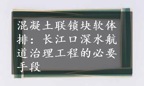 混凝土联锁块软体排：长江口深水航道治理工程的必要手段