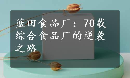 蓝田食品厂：70载综合食品厂的逆袭之路