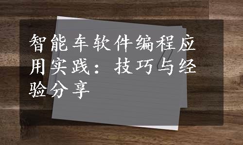 智能车软件编程应用实践：技巧与经验分享