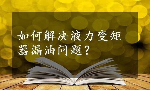 如何解决液力变矩器漏油问题？