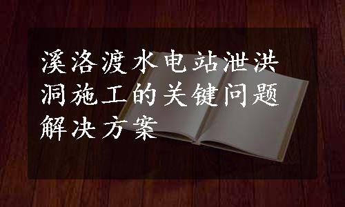 溪洛渡水电站泄洪洞施工的关键问题解决方案