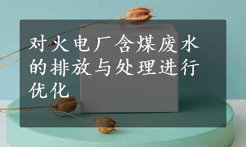 对火电厂含煤废水的排放与处理进行优化