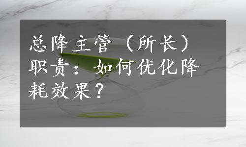 总降主管（所长）职责：如何优化降耗效果？