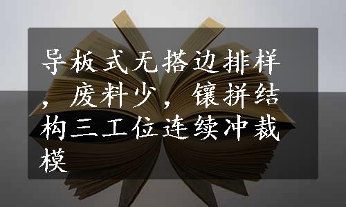 导板式无搭边排样，废料少，镶拼结构三工位连续冲裁模