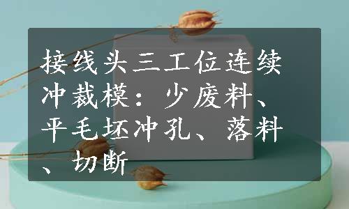 接线头三工位连续冲裁模：少废料、平毛坯冲孔、落料、切断