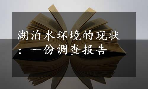 湖泊水环境的现状：一份调查报告