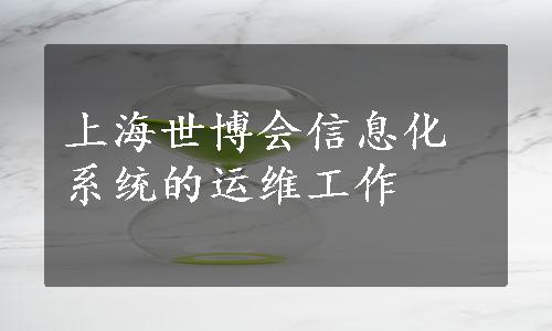 上海世博会信息化系统的运维工作