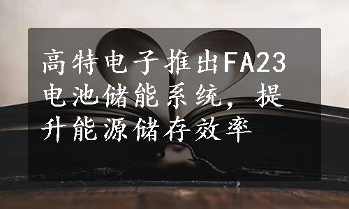 高特电子推出FA23电池储能系统，提升能源储存效率