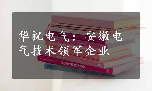 华祝电气：安徽电气技术领军企业