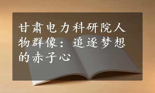 甘肃电力科研院人物群像：追逐梦想的赤子心