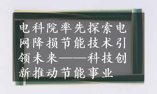 电科院率先探索电网降损节能技术引领未来——科技创新推动节能事业