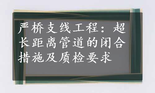 严桥支线工程：超长距离管道的闭合措施及质检要求