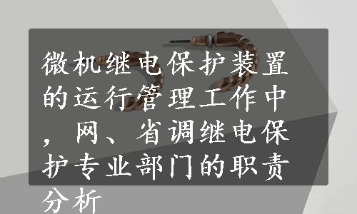 微机继电保护装置的运行管理工作中，网、省调继电保护专业部门的职责分析