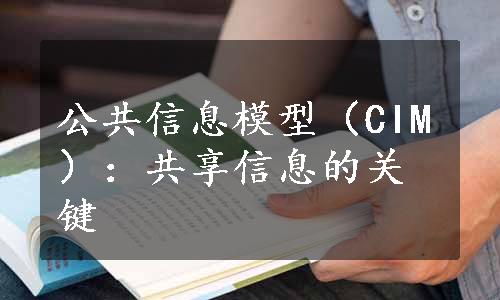 公共信息模型（CIM）：共享信息的关键