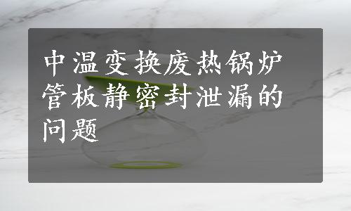 中温变换废热锅炉管板静密封泄漏的问题