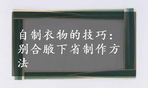 自制衣物的技巧：别合腋下省制作方法