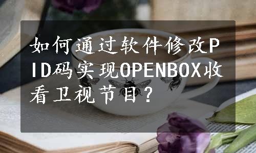 如何通过软件修改PID码实现OPENBOX收看卫视节目？