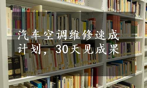 汽车空调维修速成计划，30天见成果