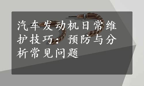 汽车发动机日常维护技巧：预防与分析常见问题