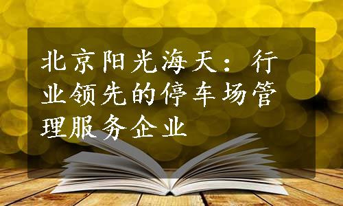 北京阳光海天：行业领先的停车场管理服务企业