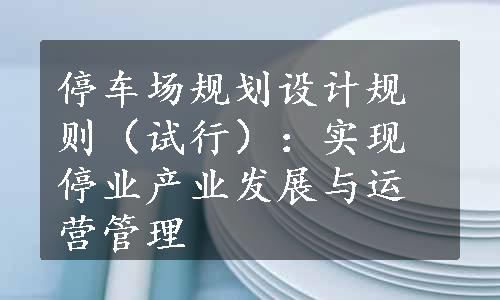 停车场规划设计规则（试行）：实现停业产业发展与运营管理