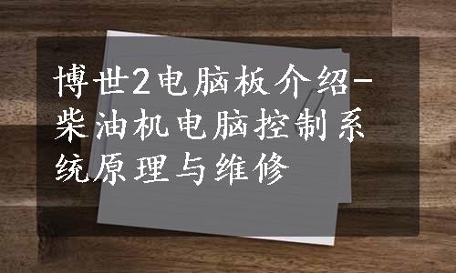 博世2电脑板介绍-柴油机电脑控制系统原理与维修