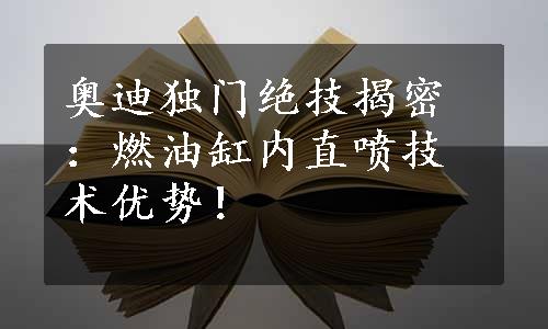 奥迪独门绝技揭密：燃油缸内直喷技术优势！