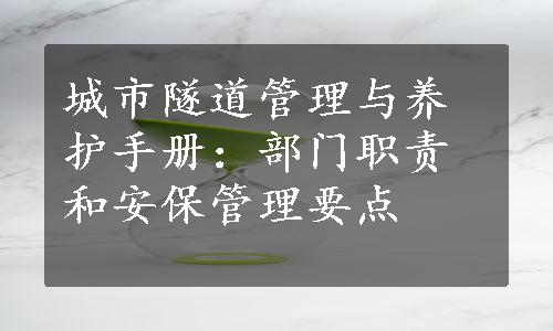 城市隧道管理与养护手册：部门职责和安保管理要点