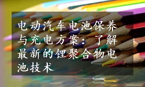 电动汽车电池保养与充电方案：了解最新的锂聚合物电池技术