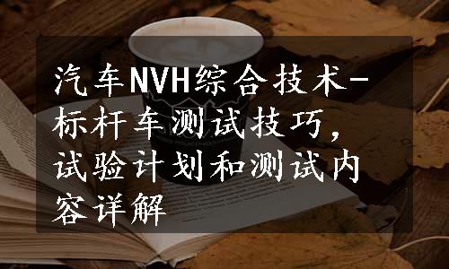 汽车NVH综合技术-标杆车测试技巧，试验计划和测试内容详解