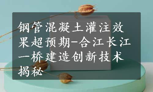 钢管混凝土灌注效果超预期-合江长江一桥建造创新技术揭秘