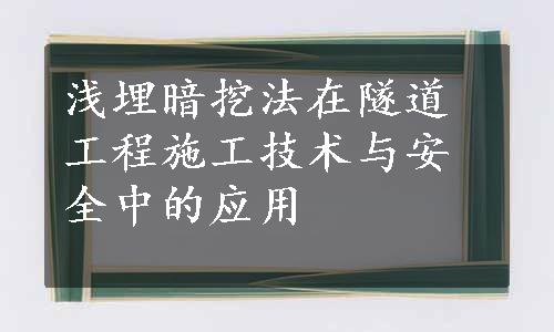 浅埋暗挖法在隧道工程施工技术与安全中的应用