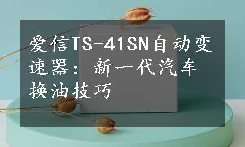 爱信TS-41SN自动变速器：新一代汽车换油技巧