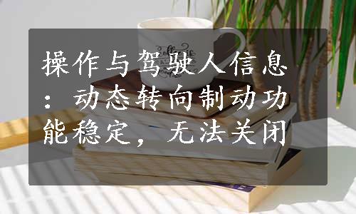 操作与驾驶人信息：动态转向制动功能稳定，无法关闭