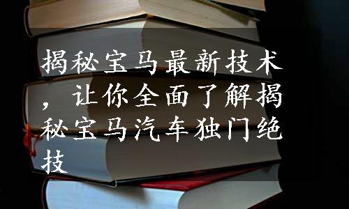 揭秘宝马最新技术，让你全面了解揭秘宝马汽车独门绝技