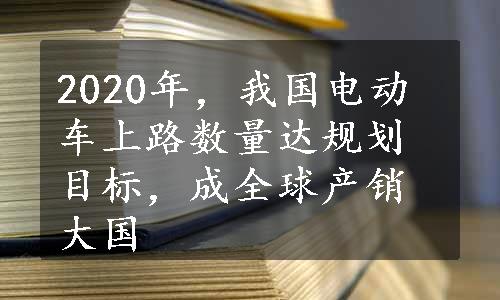 2020年，我国电动车上路数量达规划目标，成全球产销大国