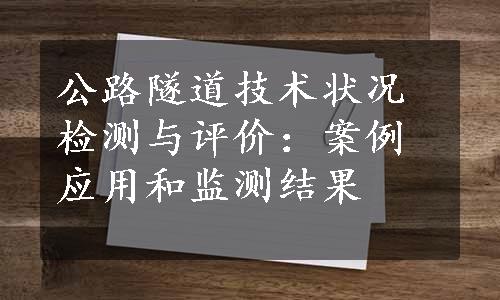公路隧道技术状况检测与评价：案例应用和监测结果