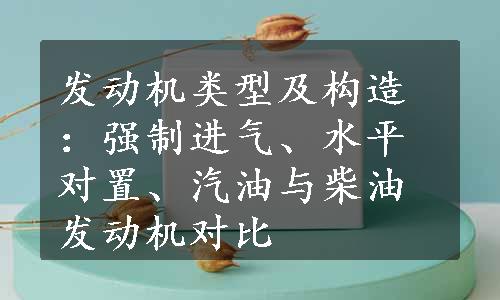 发动机类型及构造：强制进气、水平对置、汽油与柴油发动机对比