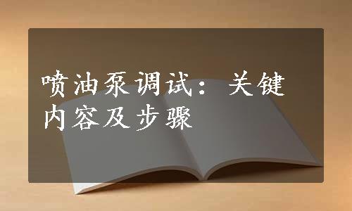 喷油泵调试：关键内容及步骤