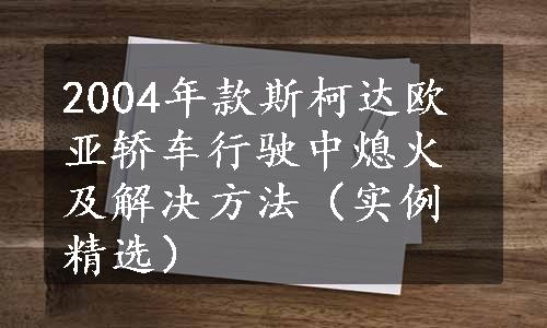 2004年款斯柯达欧亚轿车行驶中熄火及解决方法（实例精选）