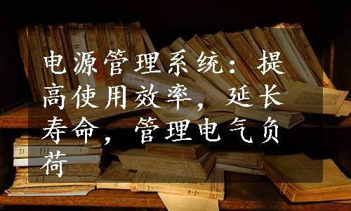 电源管理系统：提高使用效率，延长寿命，管理电气负荷