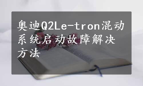 奥迪Q2Le-tron混动系统启动故障解决方法