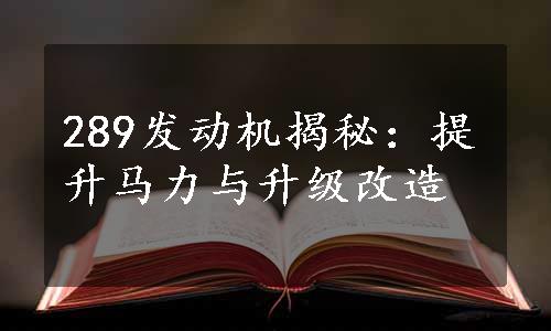 289发动机揭秘：提升马力与升级改造