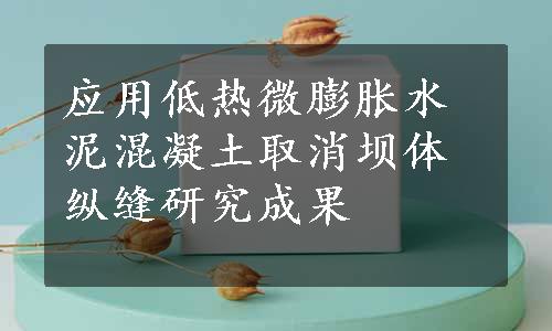 应用低热微膨胀水泥混凝土取消坝体纵缝研究成果