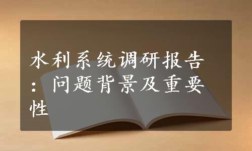 水利系统调研报告：问题背景及重要性